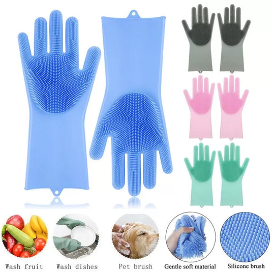 2 Pair (4PCS) Magic Dish Washing Gloves With Scrubber, Silicone Cleaning Reusable Scrub Gloves For Wash Dish