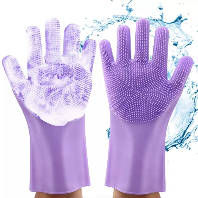 Magic Dish Washing Gloves With Scrubber, Silicone Cleaning Reusable Scrub Gloves For Wash Dish