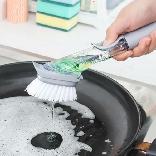 Long Handle Dishwasher Brush Soap Dispensing, Liquid Detergent Dispenser Sponge